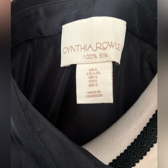 CYNTHIA Rowley 100% Silk Black Button Down Shirt Blouse Large - Picture 6 of 6